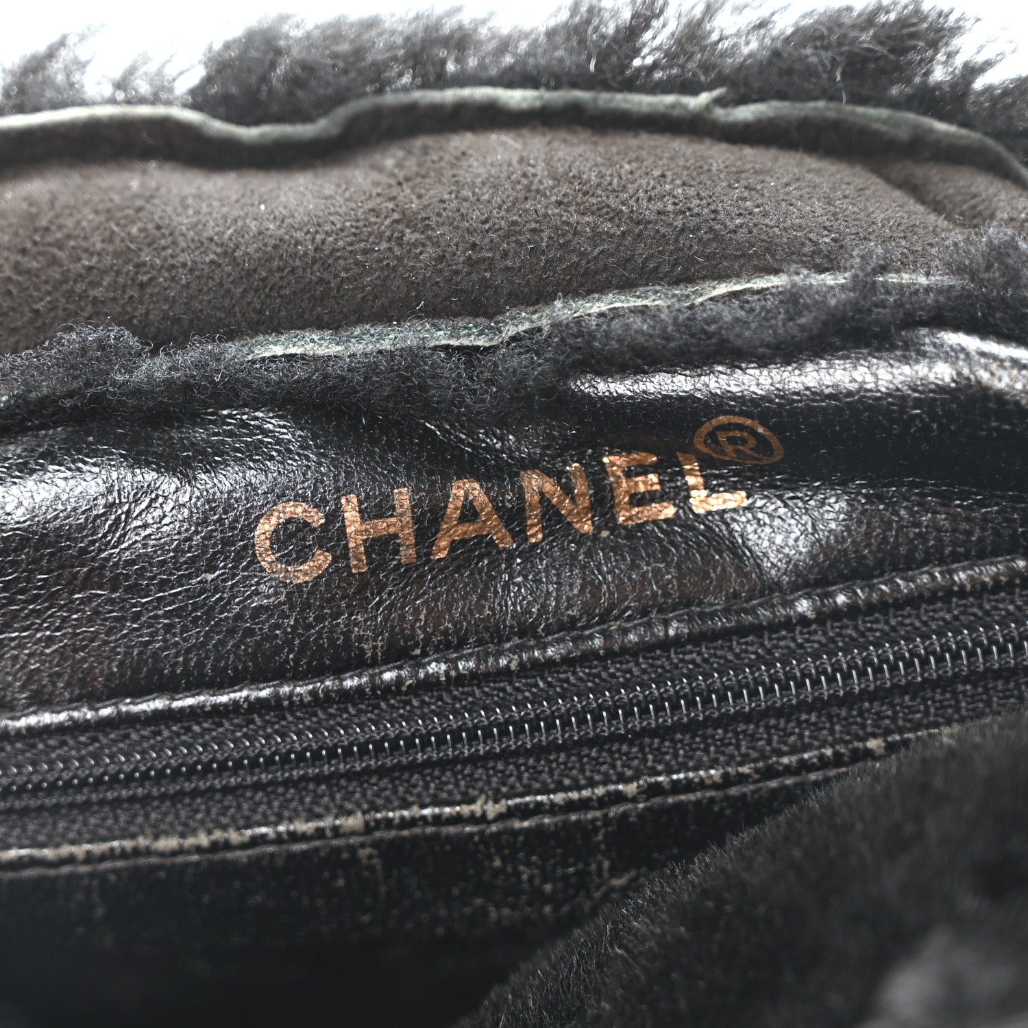 Chanel Suede Shearling Fur Handbag Black 6 of 11