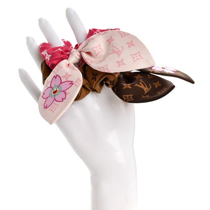 Louis Vuitton LV X TM Monogram Cerises Silk Scrunchies Set White Brown Red Pink 2 of 5