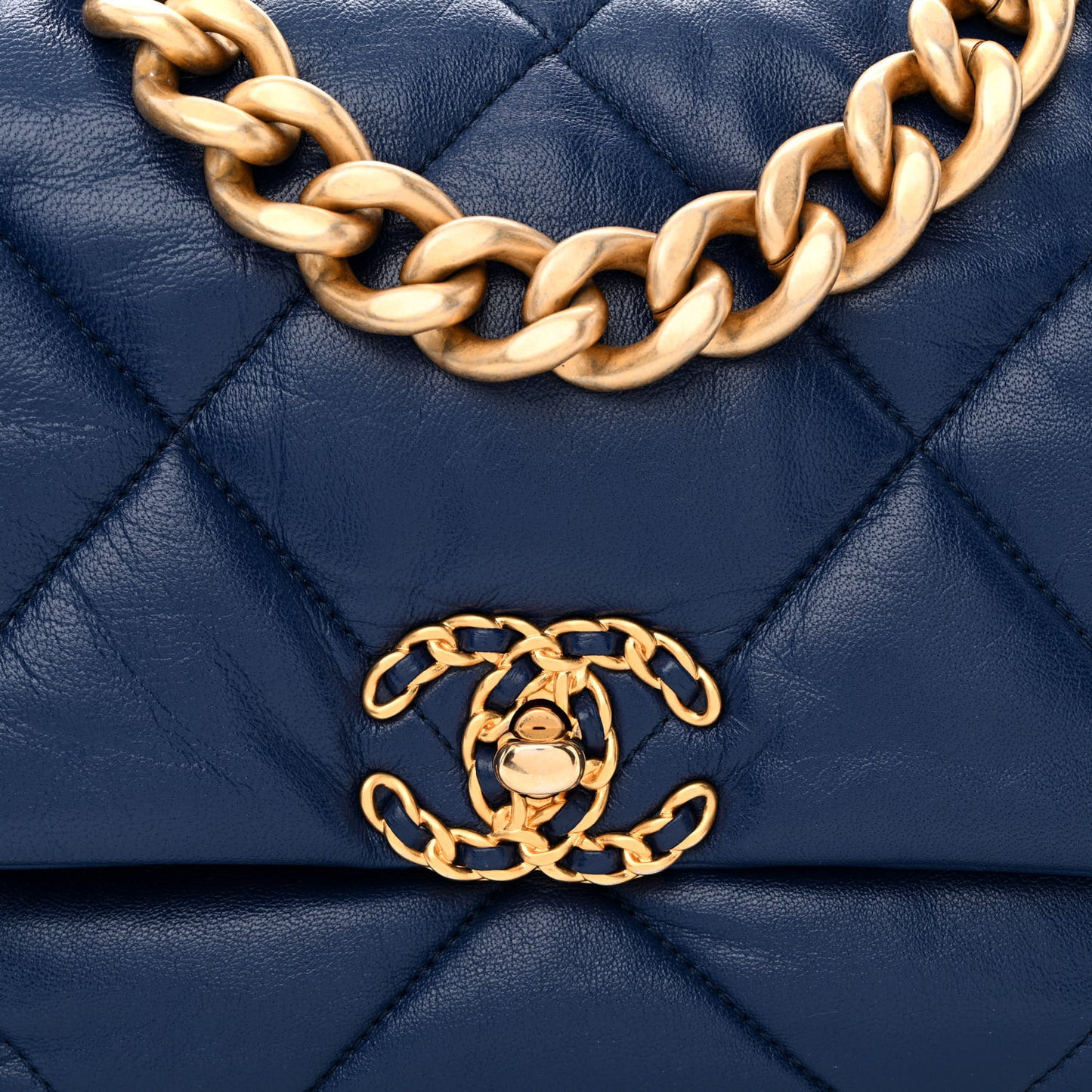Goatskin Quilted Large Chanel 19 Flap Dark Blue