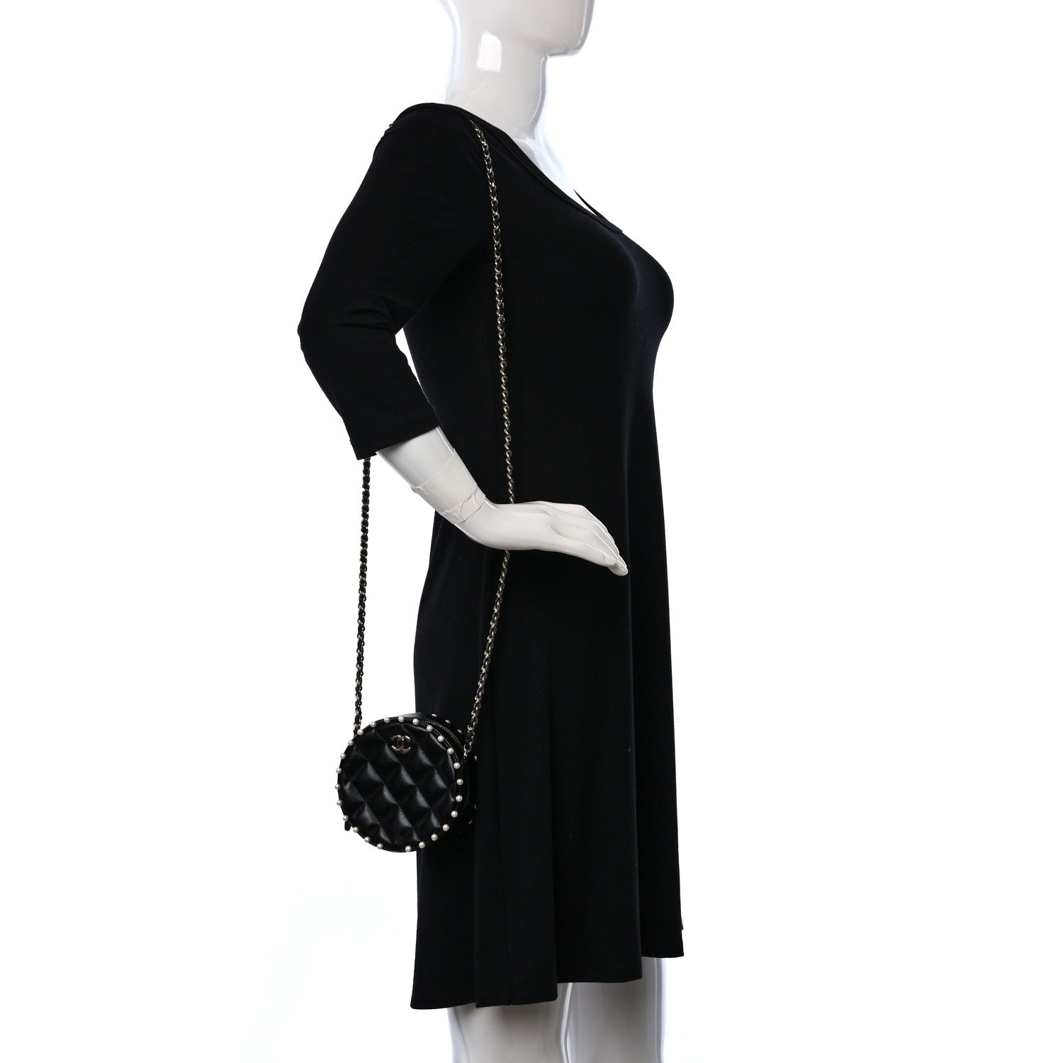 Chanel Calfskin Quilted Pearl Round Clutch With Chain Black 2 of 10
