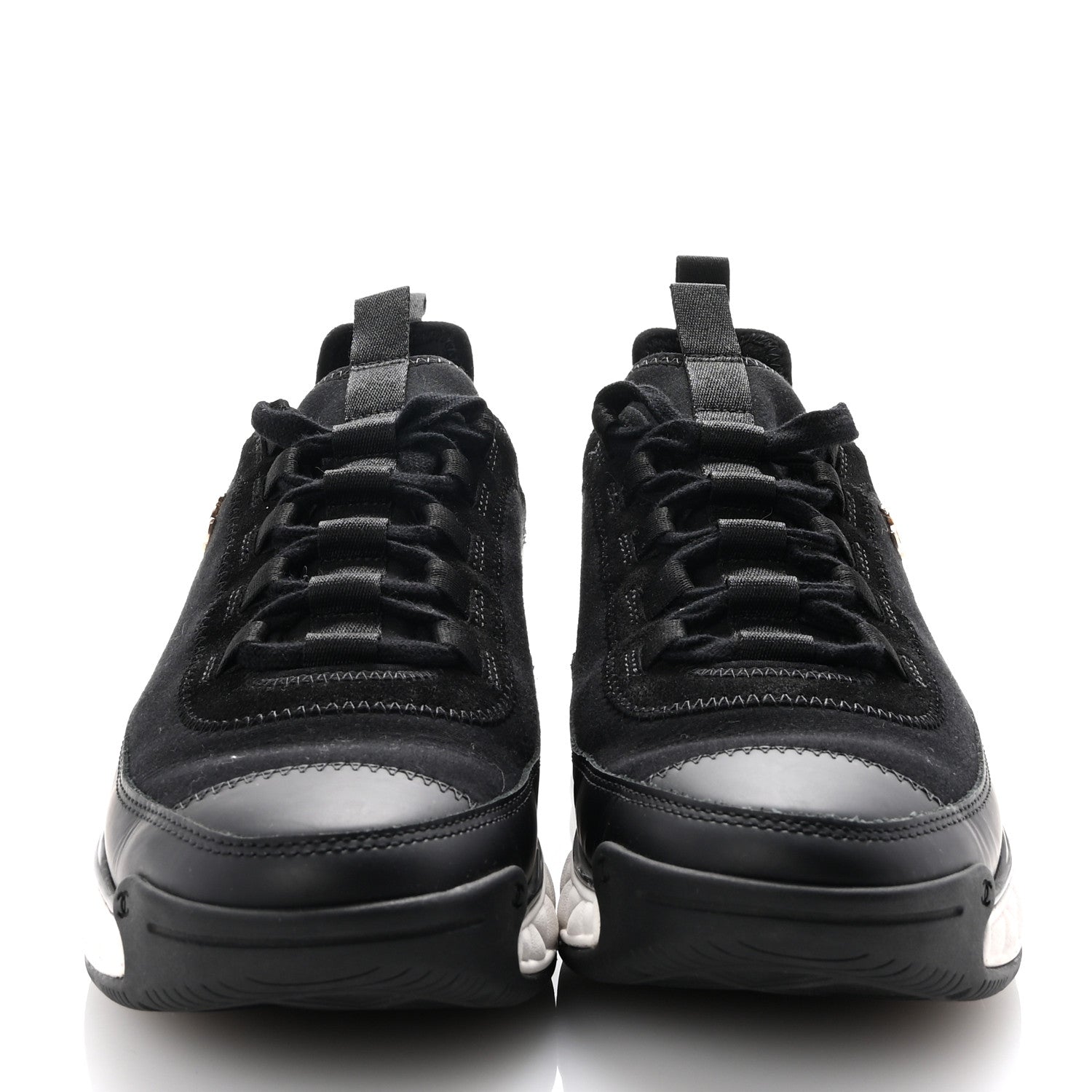 Chanel Velvet Calfskin Mixed Fibers CC Sneakers 38.5 Black 3 of 9