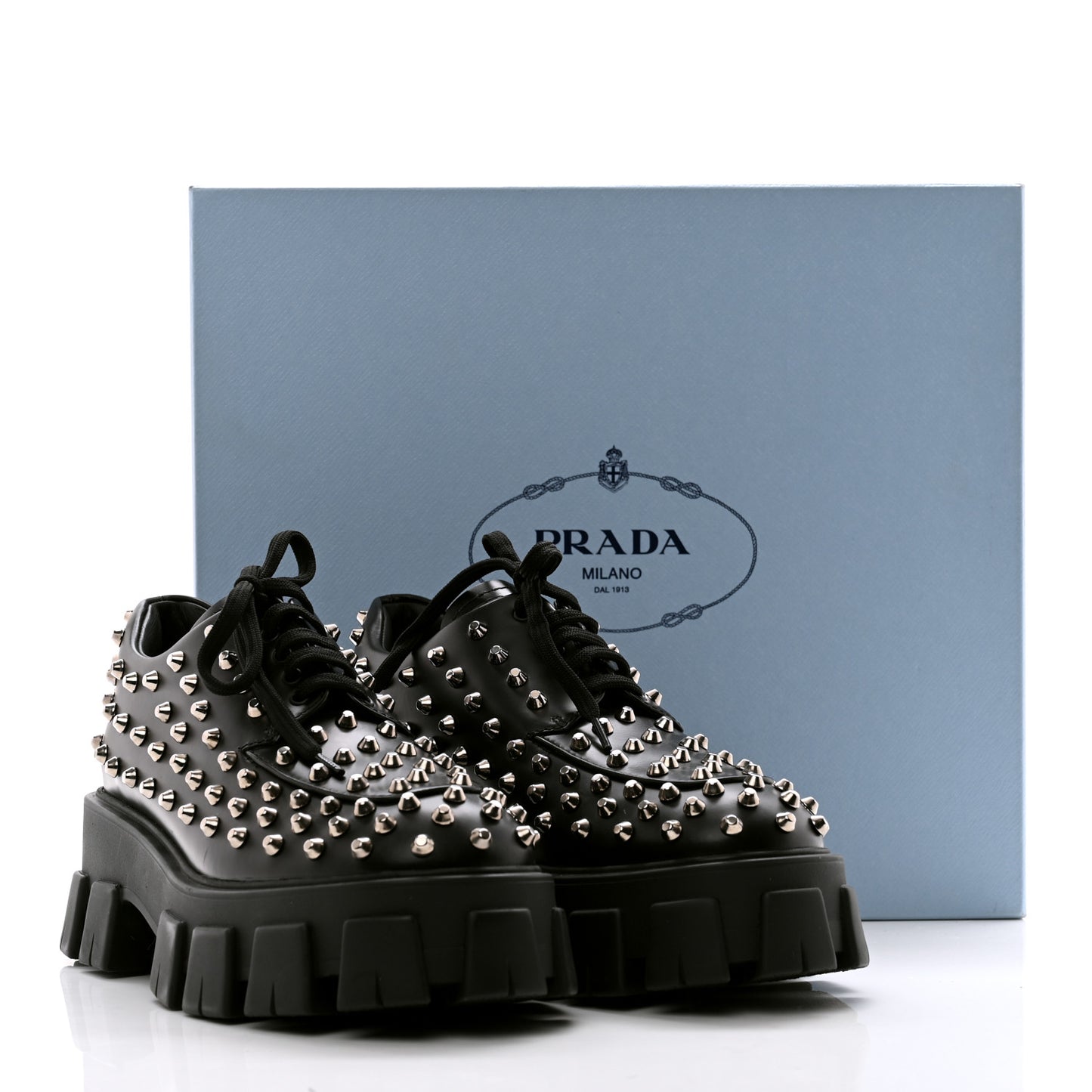 Spazzolato Rois Studded Lace Up Monolith 55mm Derby Loafers 39 Black