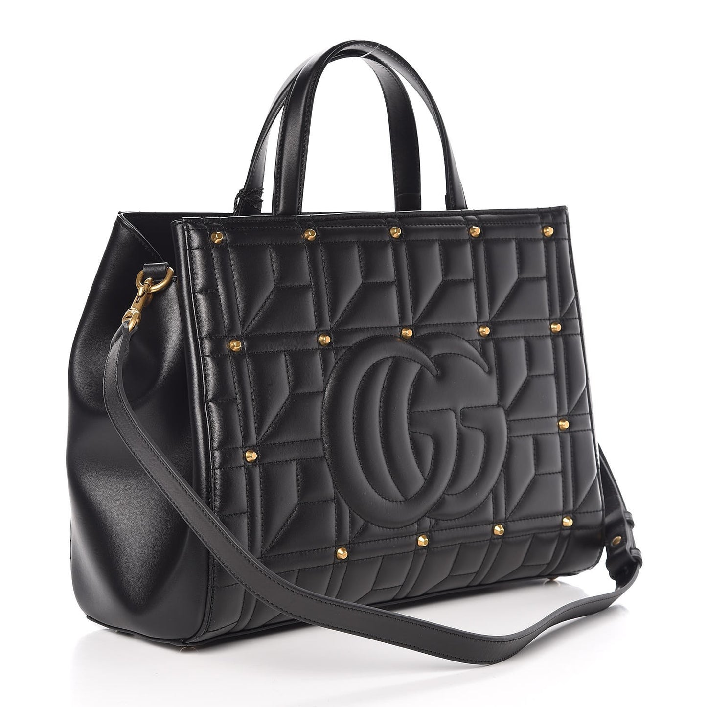 Calfskin Matelasse Studded Medium GG Marmont Tote Black