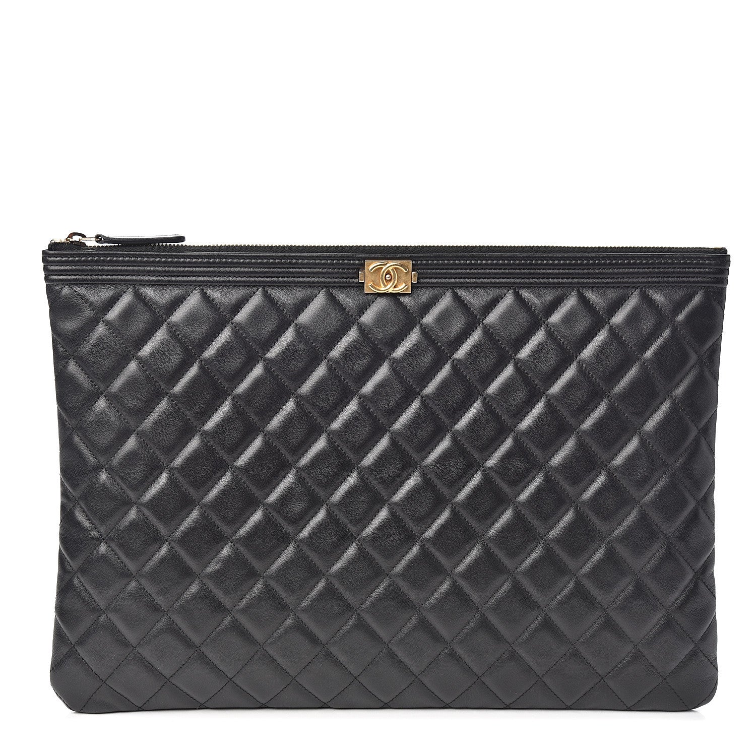 Chanel Lambskin Quilted Large Boy Zip Pouch Black 1 of 9