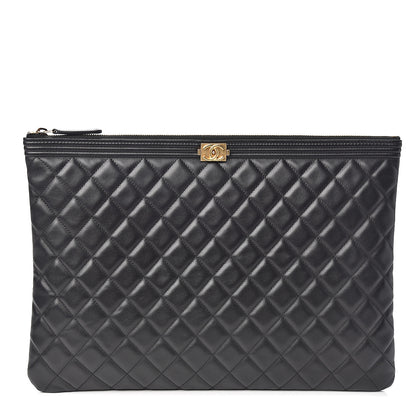 Chanel Lambskin Quilted Large Boy Zip Pouch Black 1 of 9
