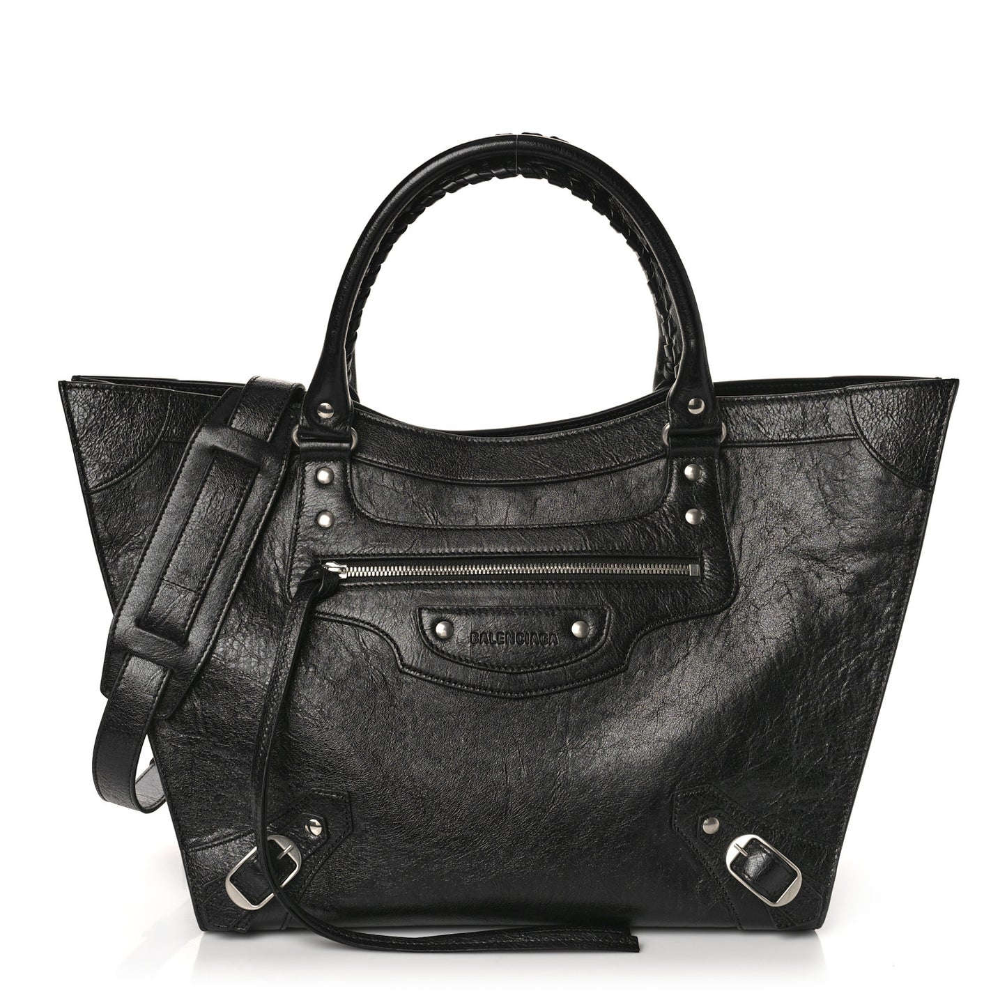 Agneau Arena Neo Classic Silver Hardware Large Upside Down Tote Black