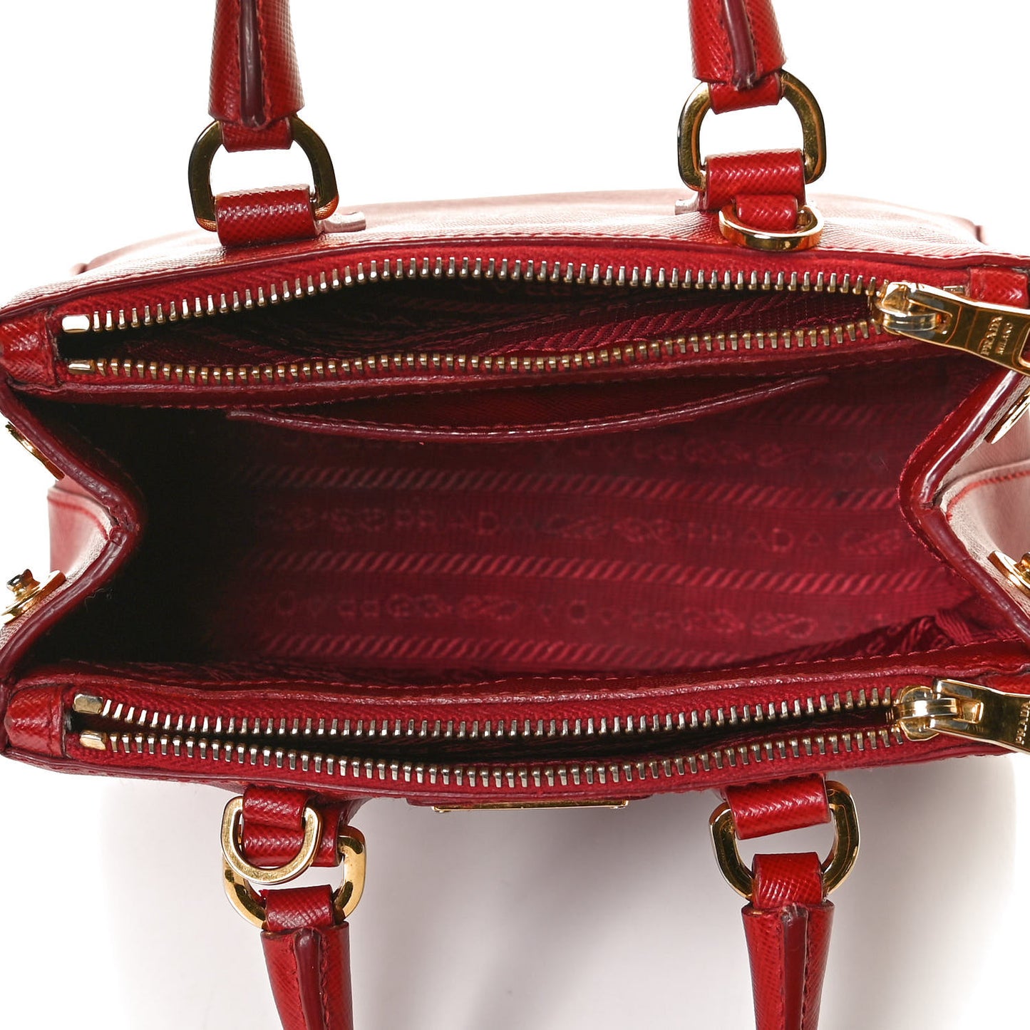 Saffiano Micro Galleria Double Zip Tote Fuoco
