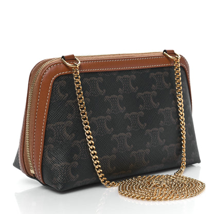 Celine Triomphe Canvas Lambskin Clutch On Chain Tan 3 of 10