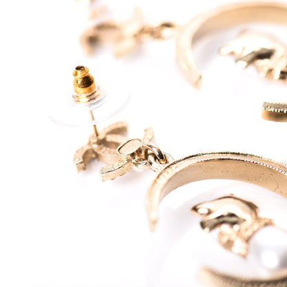 Chanel Metal Glass Crystal CC Cat Moon Earrings Gold 4 of 5