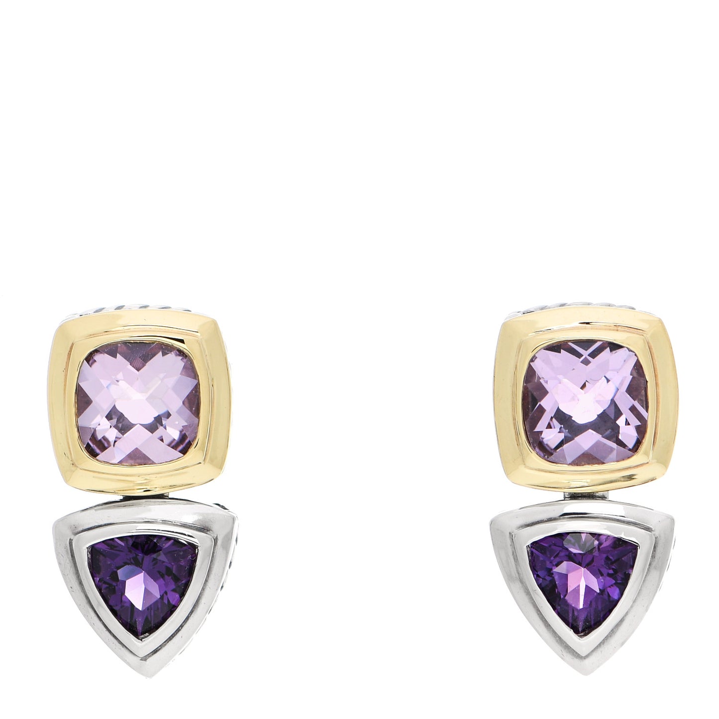 Sterling Silver 18K Yellow Gold Amethyst Drop Earrings