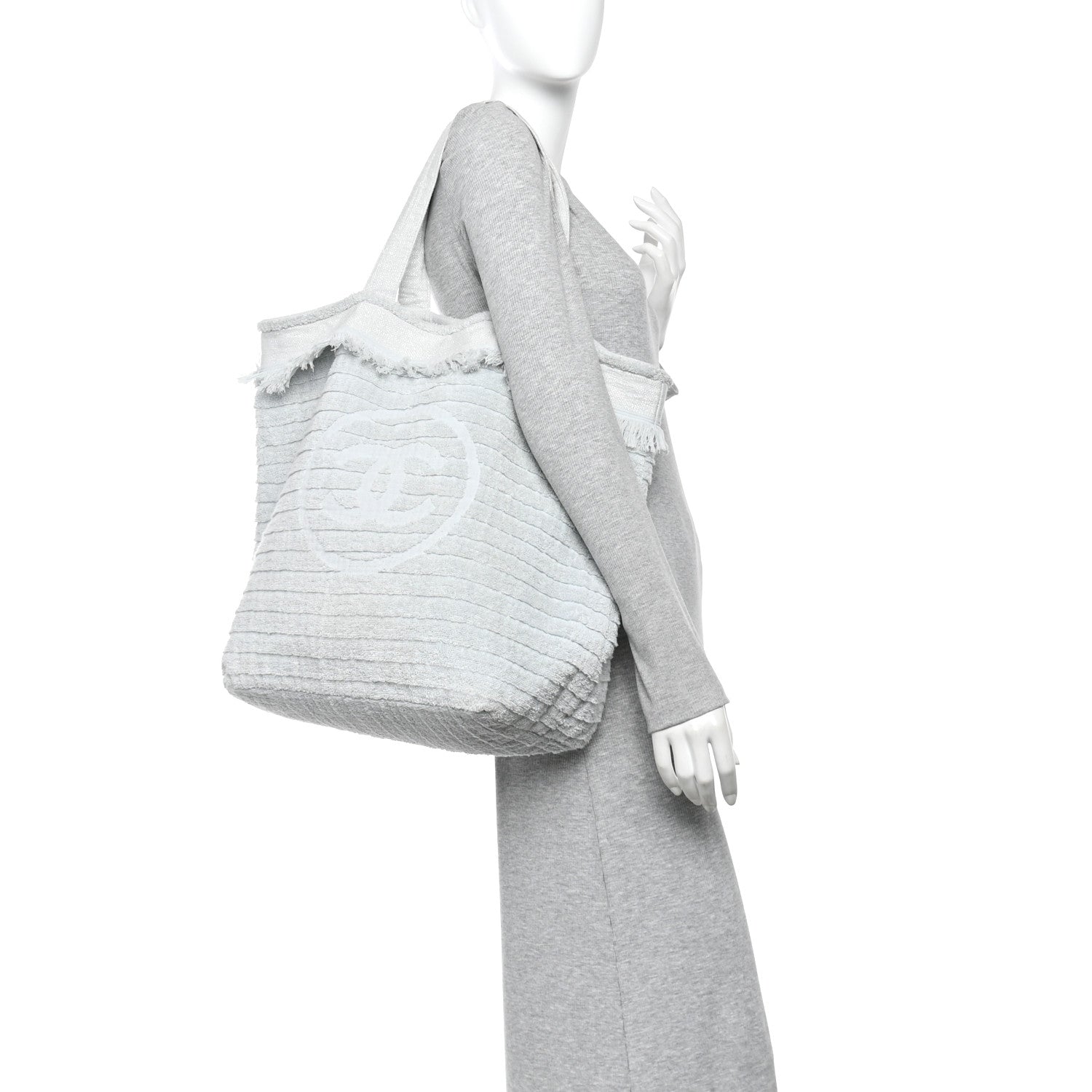 Chanel Terry Cotton CC Beach Tote Towel Set Light Grey 2 of 10