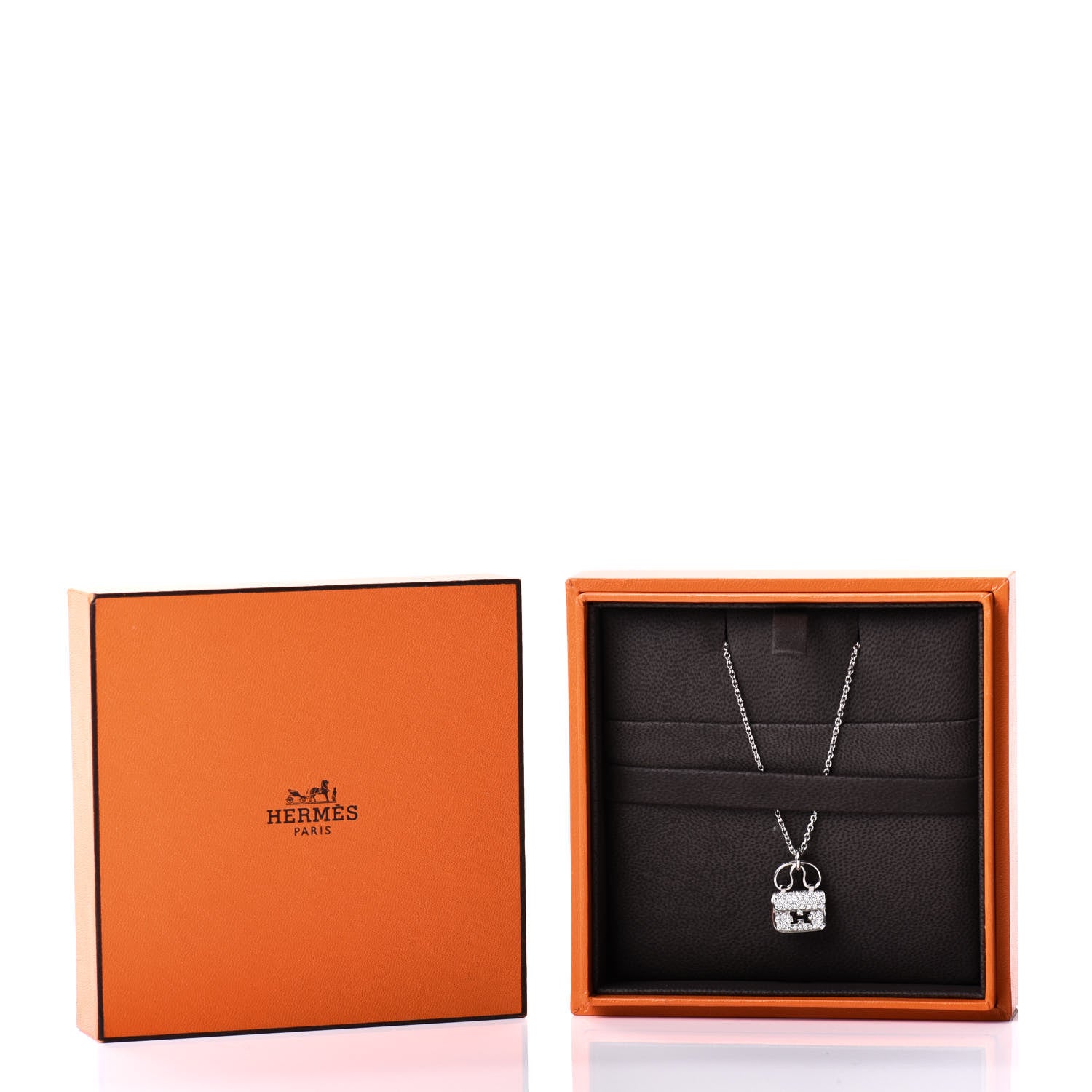 Hermes 18K White Gold Diamond Constance Amulette Pendant Necklace 7 of 7
