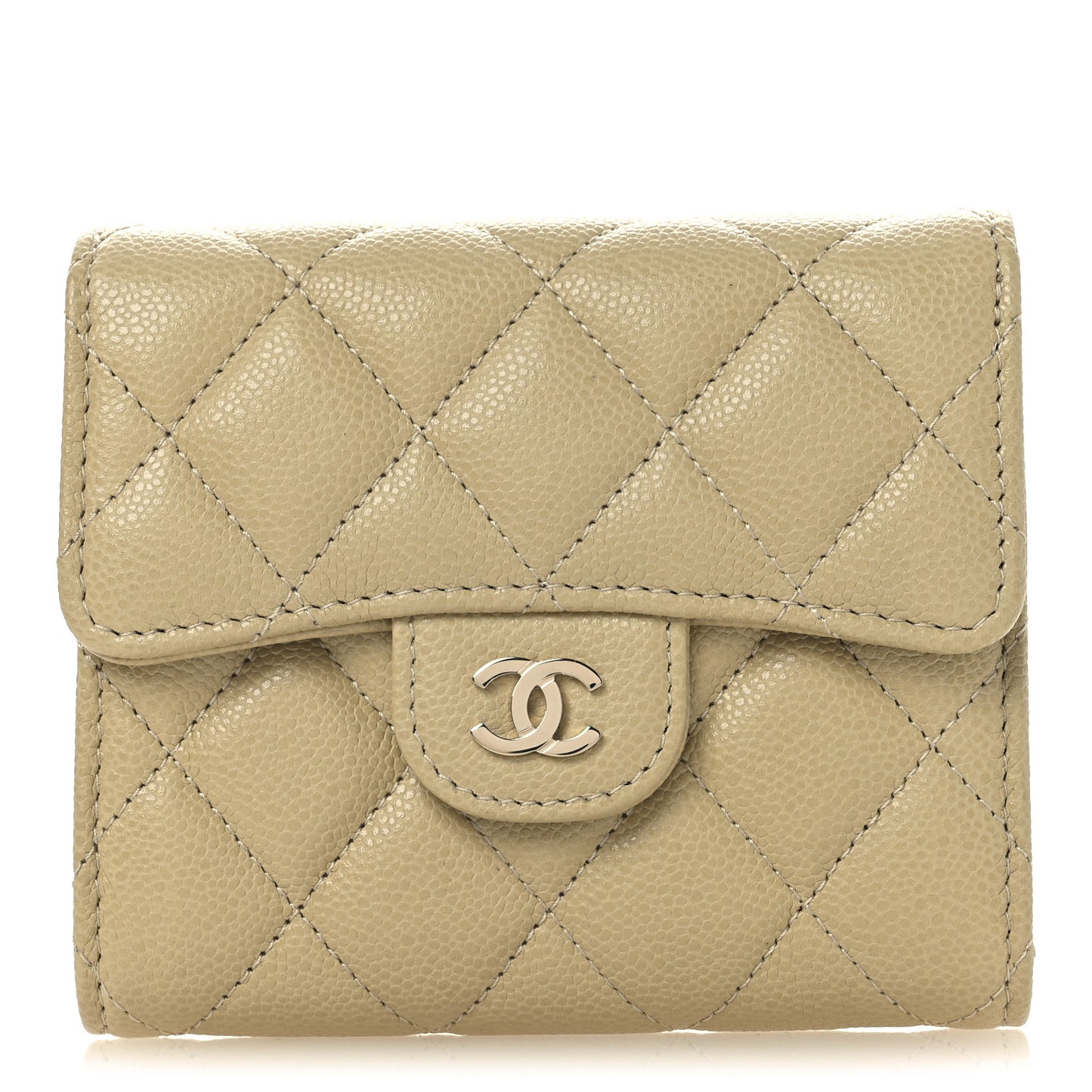 Caviar Quilted Compact Flap Wallet Light Green