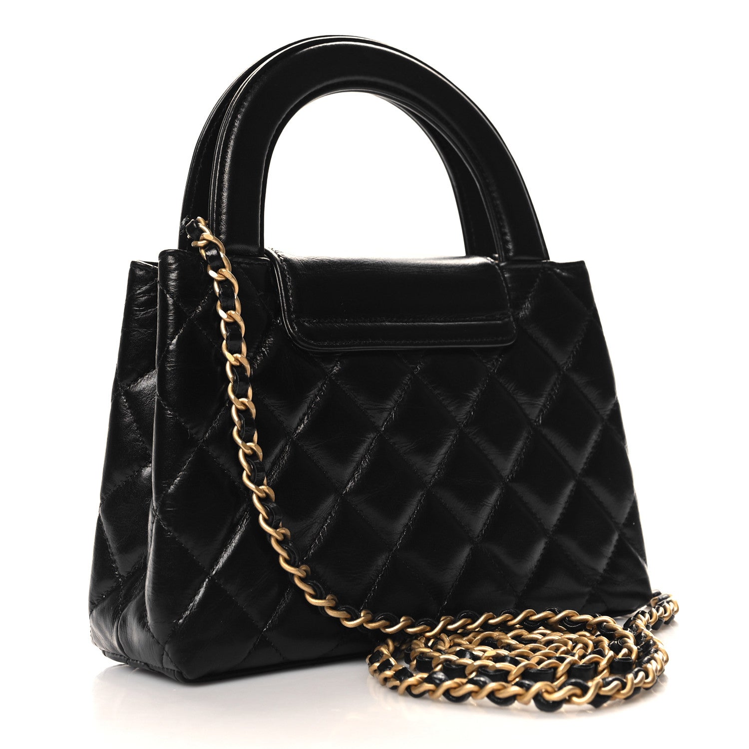 Chanel Shiny Aged Calfskin Quilted Nano Kelly Shopper Black 3 of 11