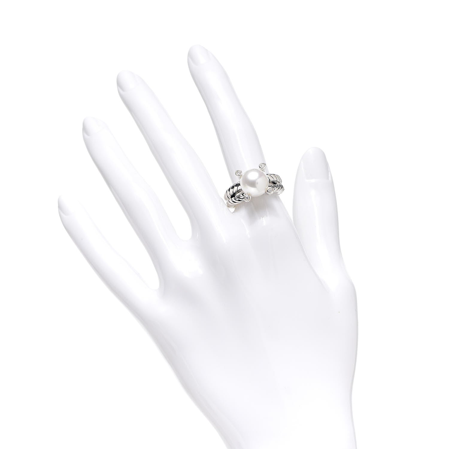 David Yurman Sterling Silver Diamond Pearl 10mm Cable Ring 51 5.75 2 of 5