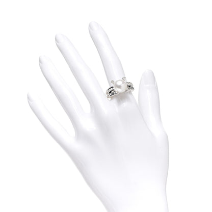 David Yurman Sterling Silver Diamond Pearl 10mm Cable Ring 51 5.75 2 of 5