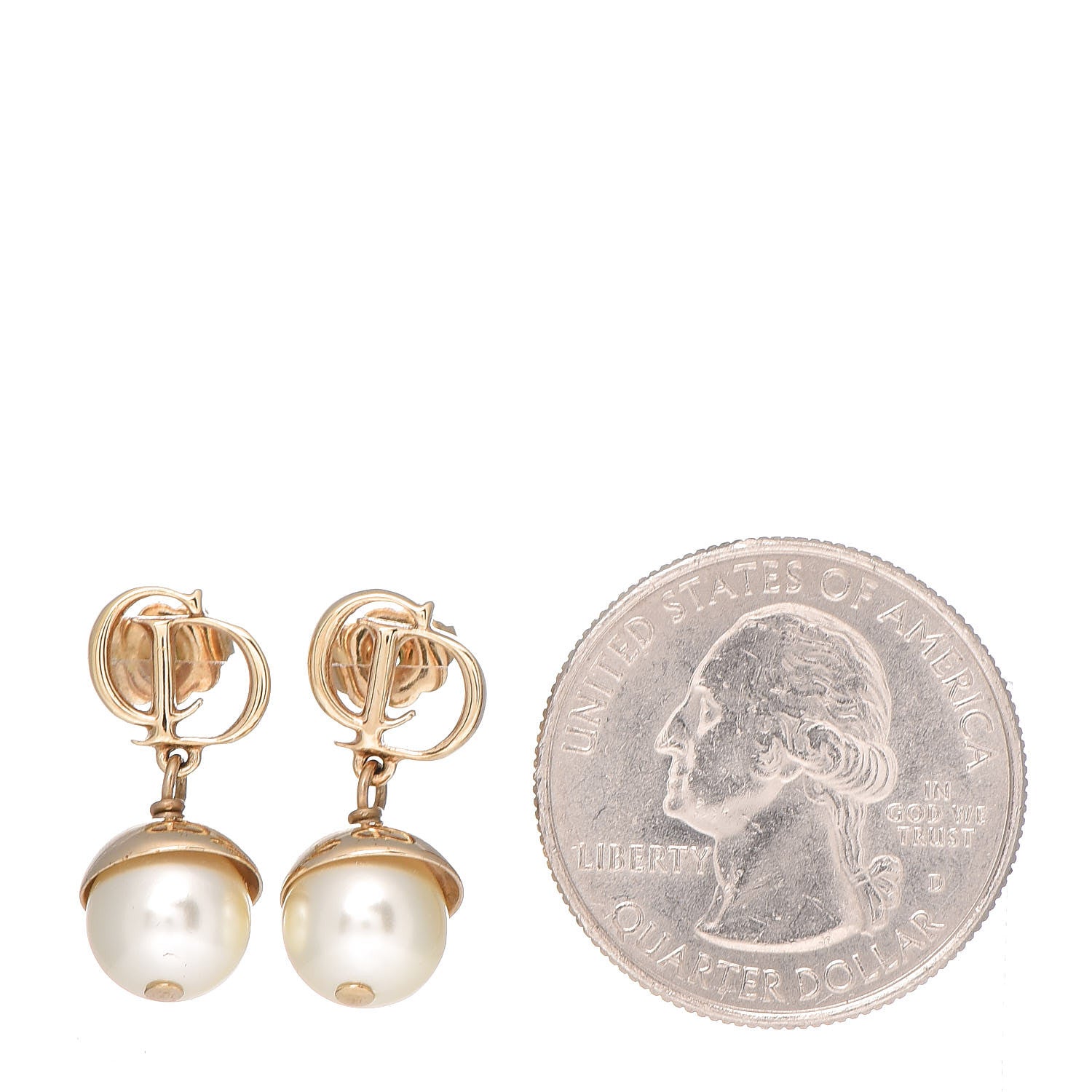 Christian Dior Pearl CD Drop Earrings Gold 2 of 3