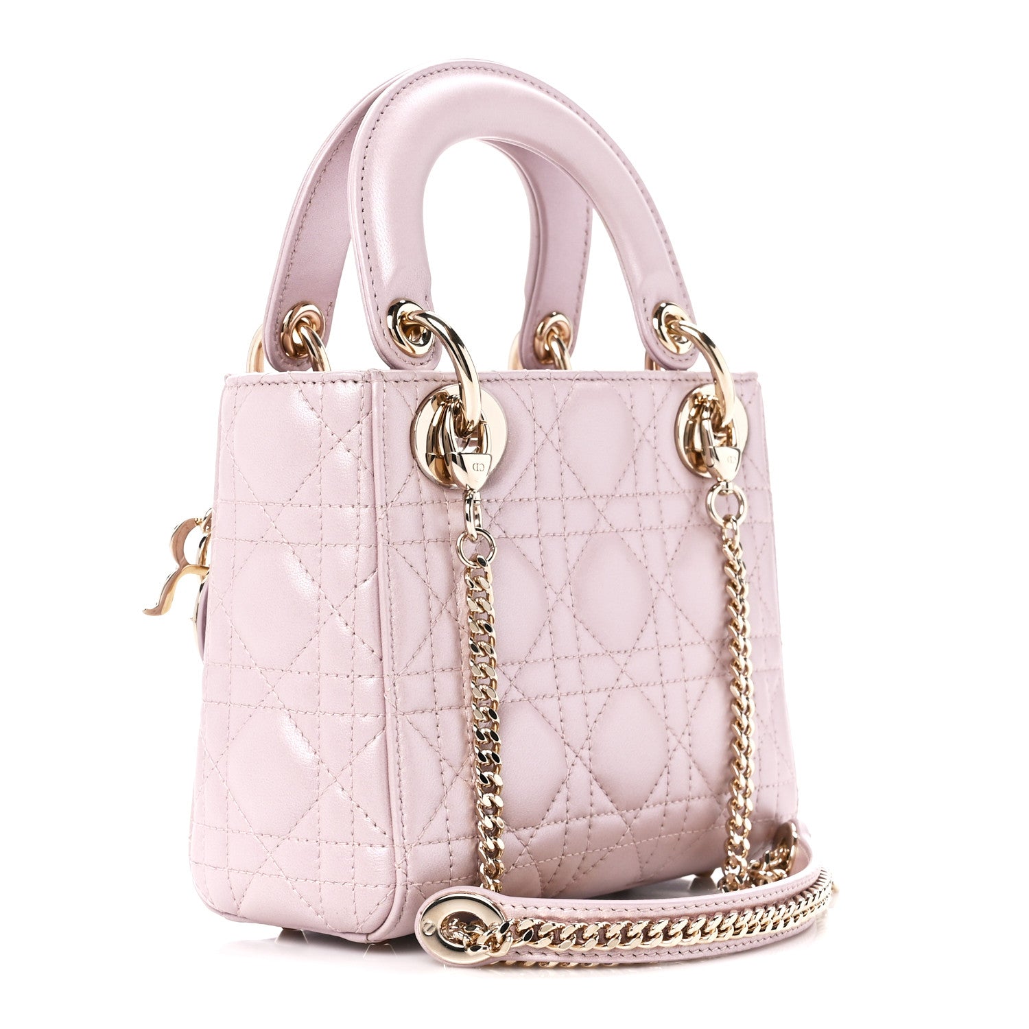 Christian Dior Metallic Lambskin Cannage Mini Lady Dior Lotus 3 of 11
