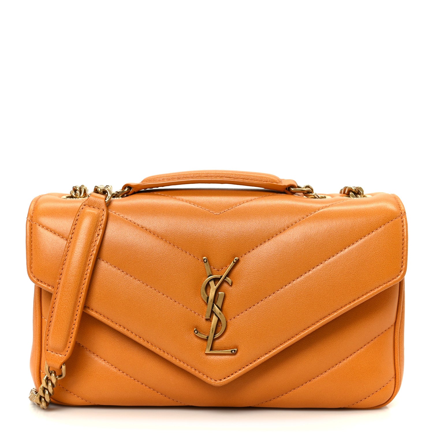 Saint Laurent Lambskin Chevron Quilted Small Loulou Bag Sunflower 1 of 14