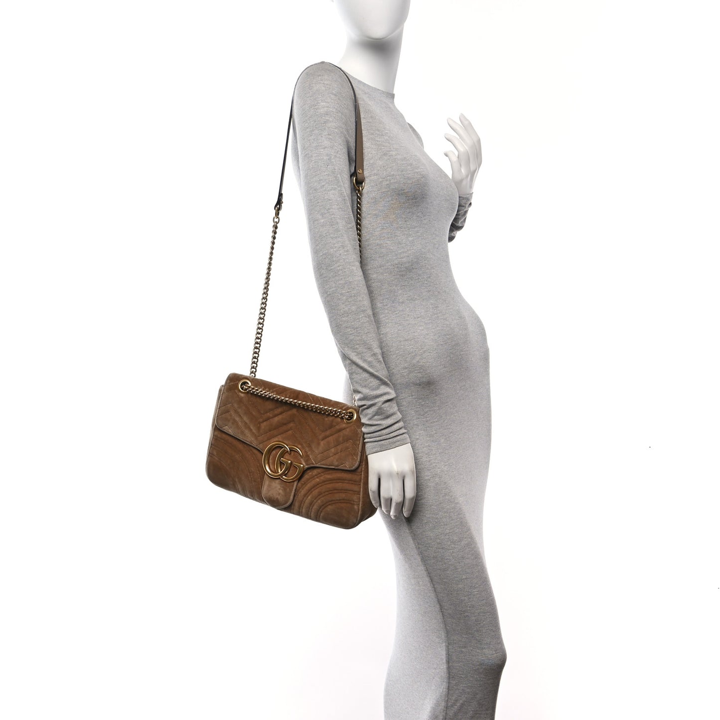 Velvet Matelasse Medium GG Marmont Shoulder Bag Taupe