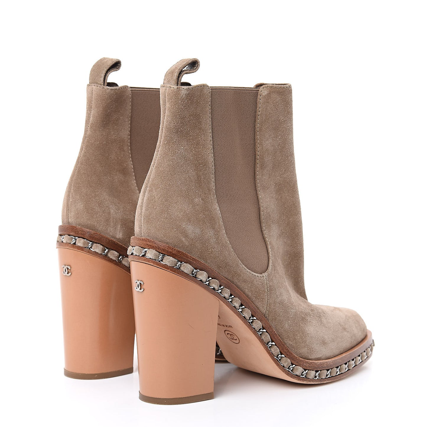 Suede Chain Around Elastic Boots 41.5 Light Brown