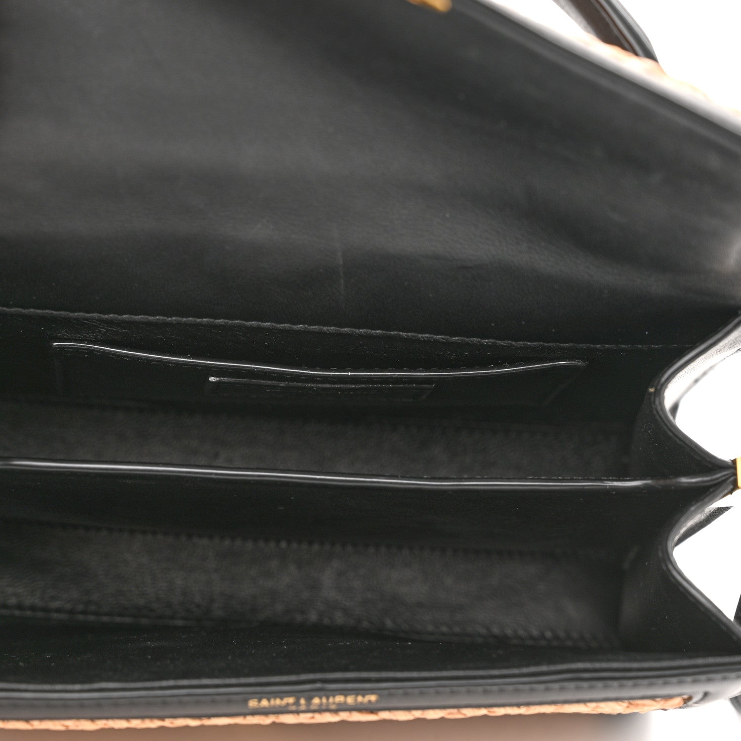 Saint Laurent Raffia Calfskin Mini Classic Monogram Cassandra Top Handle Black Natural 5 of 11