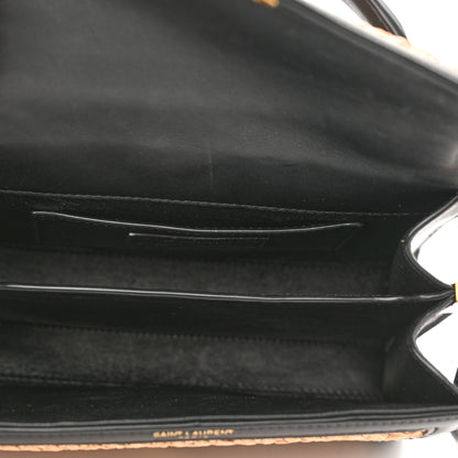 Saint Laurent Raffia Calfskin Mini Classic Monogram Cassandra Top Handle Black Natural 5 of 11