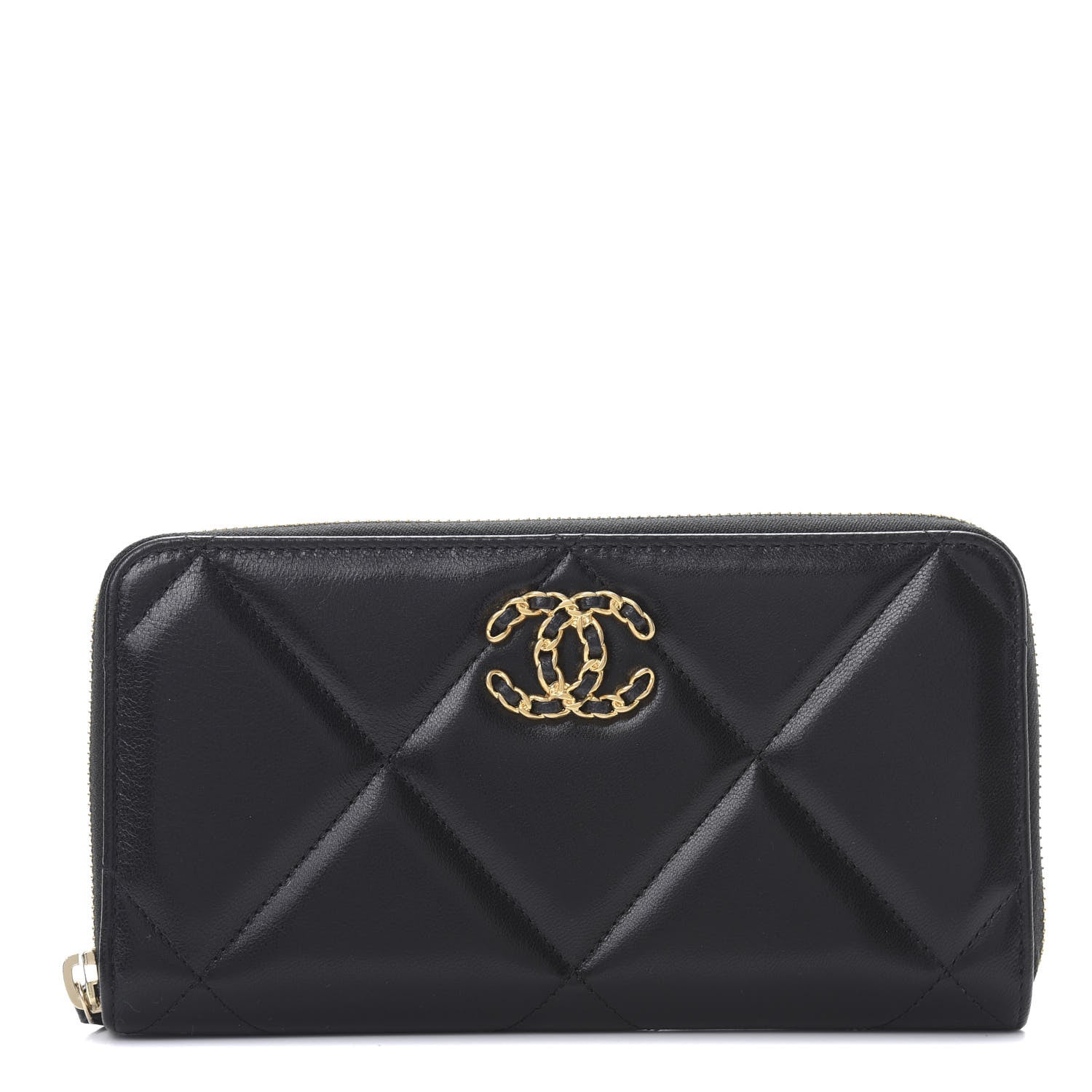 Chanel Shiny Goatskin Quilted Chanel 19 Long Zipped Around Wallet Black 1 of 9