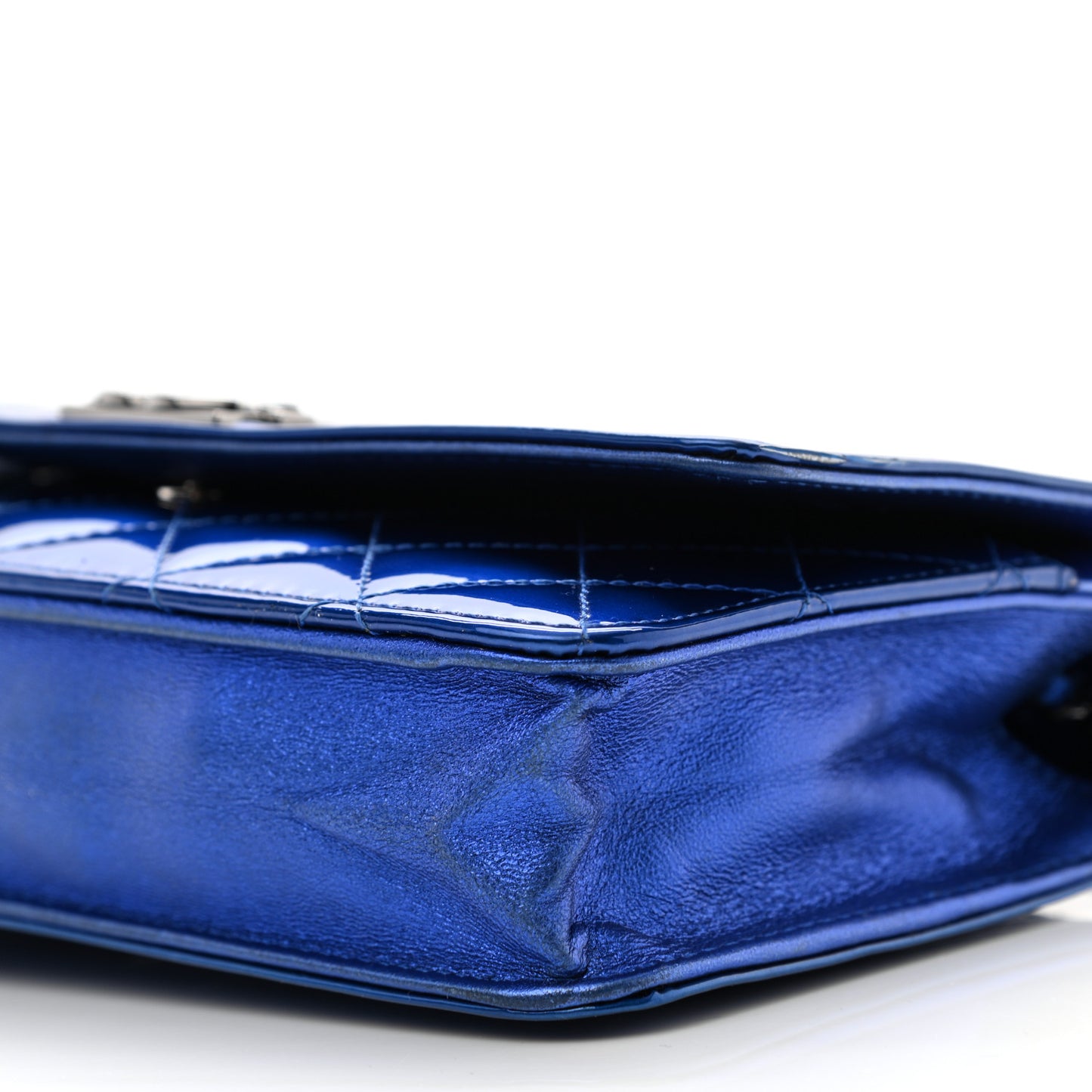 Metallic Patent Calfskin Quilted Boy Wallet On Chain WOC Blue