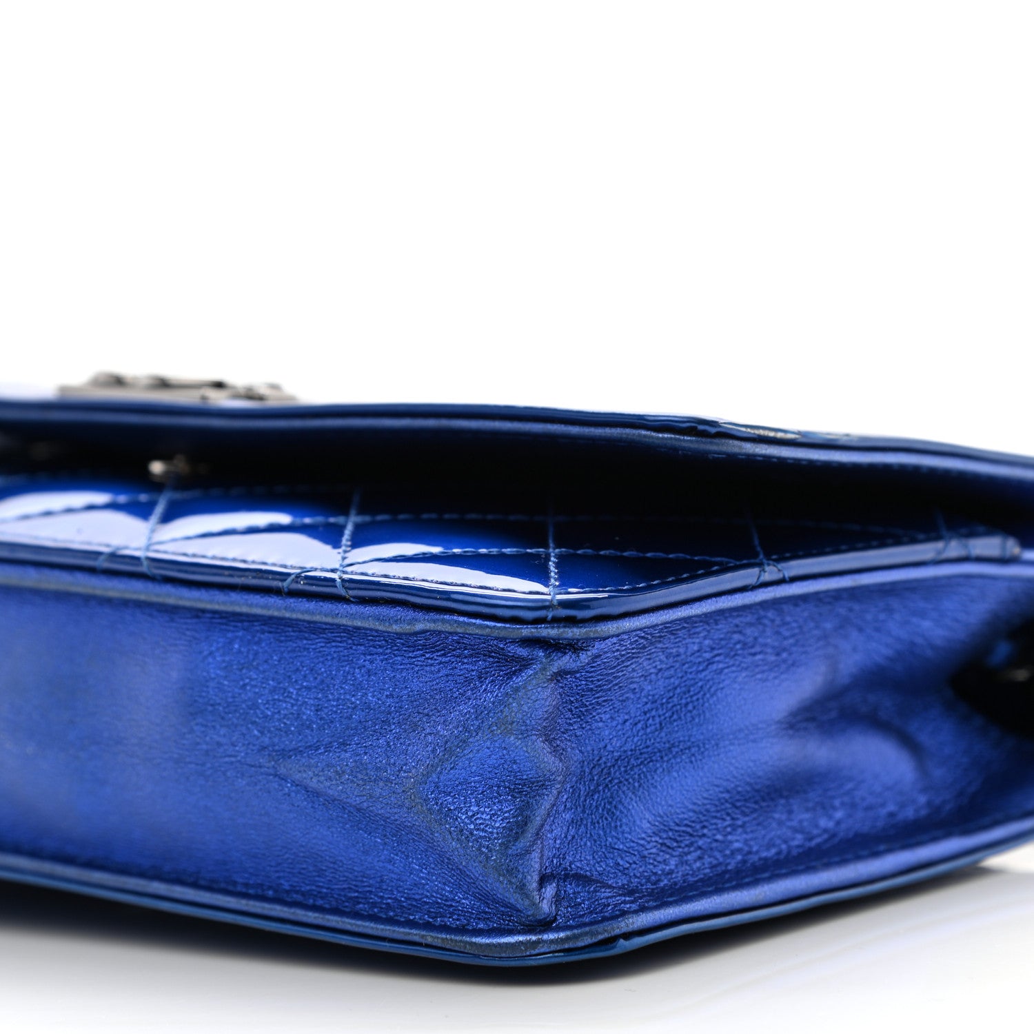 Chanel Metallic Patent Calfskin Quilted Boy Wallet On Chain WOC Blue 15 of 16