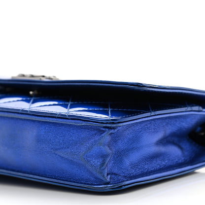 Chanel Metallic Patent Calfskin Quilted Boy Wallet On Chain WOC Blue 15 of 16