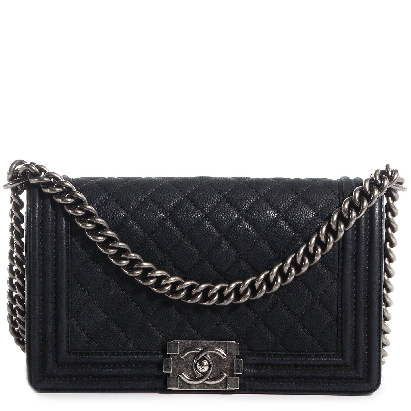 Iridescent Caviar Medium Boy Flap Black