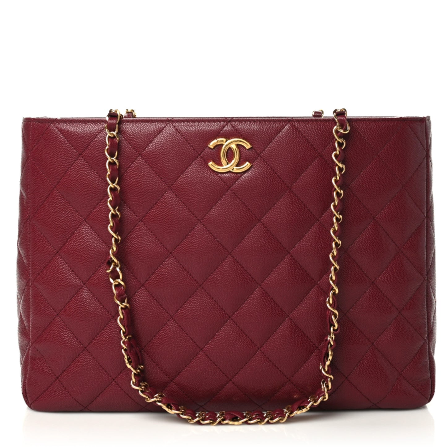 Caviar Quilted Small Shopping Tote Burgundy