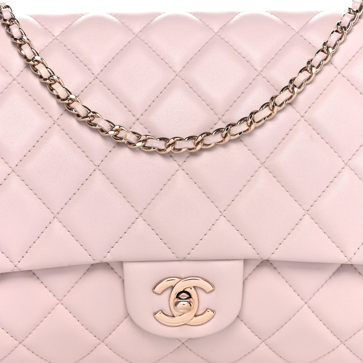 Lambskin Quilted Clutch with Chain Flap Light Pink