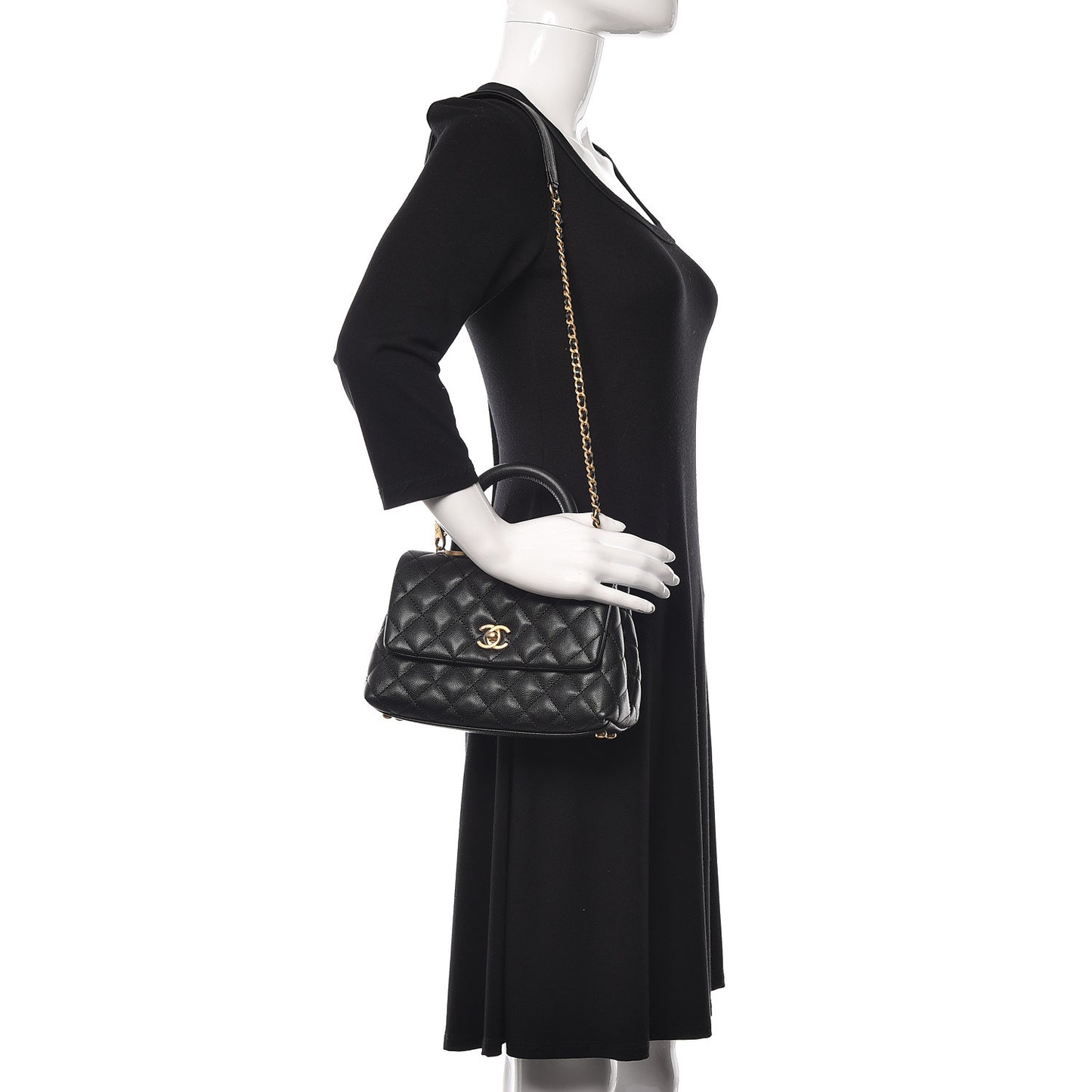 Caviar Quilted Mini Coco Handle Flap Black