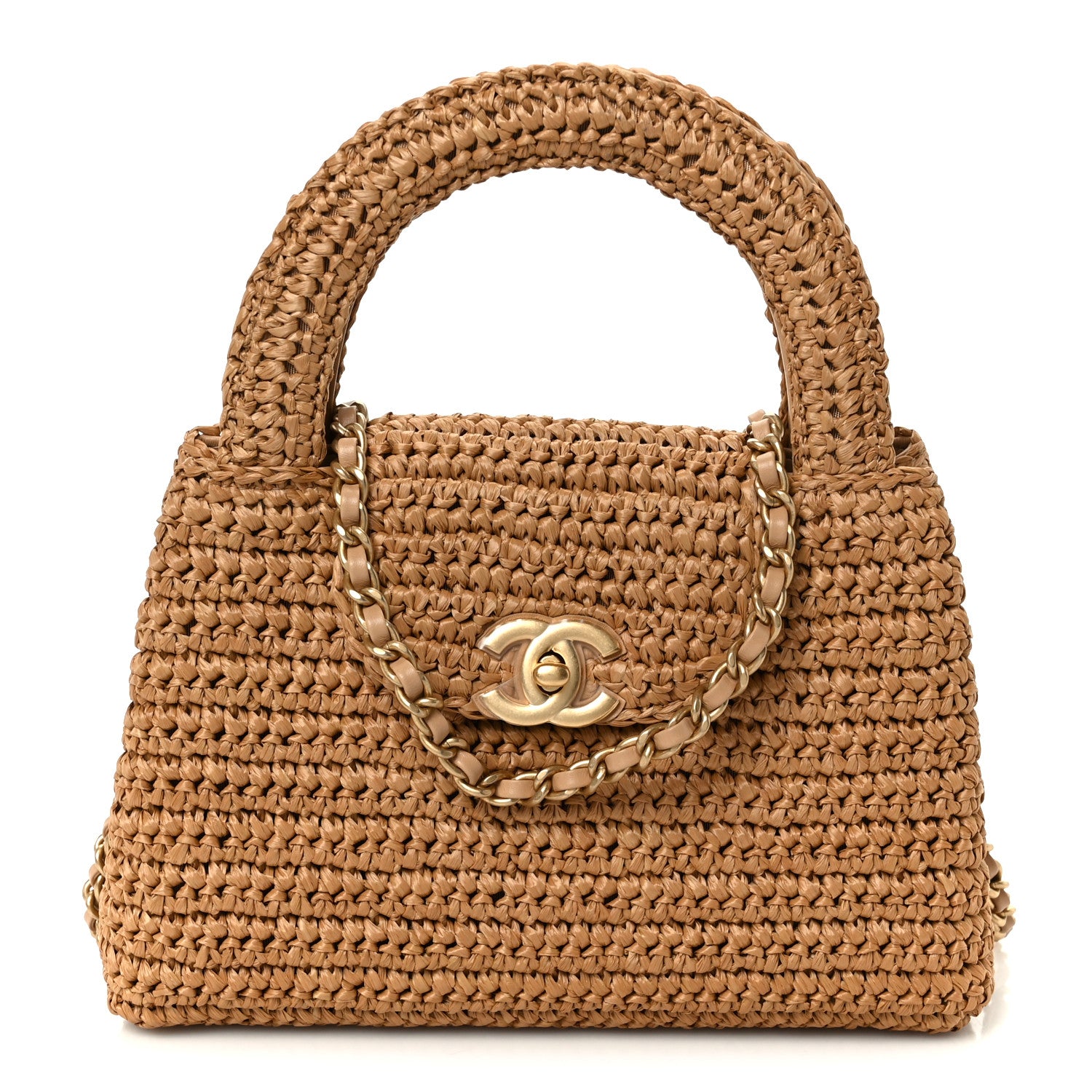 Chanel Braided Raffia Nano Kelly Flap Bag Dark Beige 1 of 11
