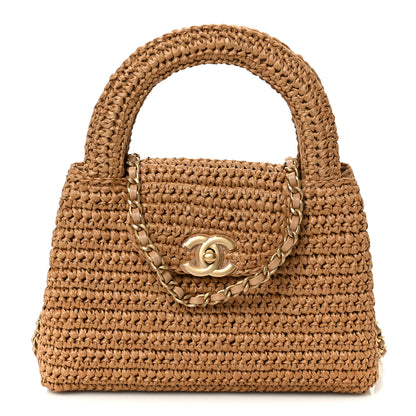 Chanel Braided Raffia Nano Kelly Flap Bag Dark Beige 1 of 11