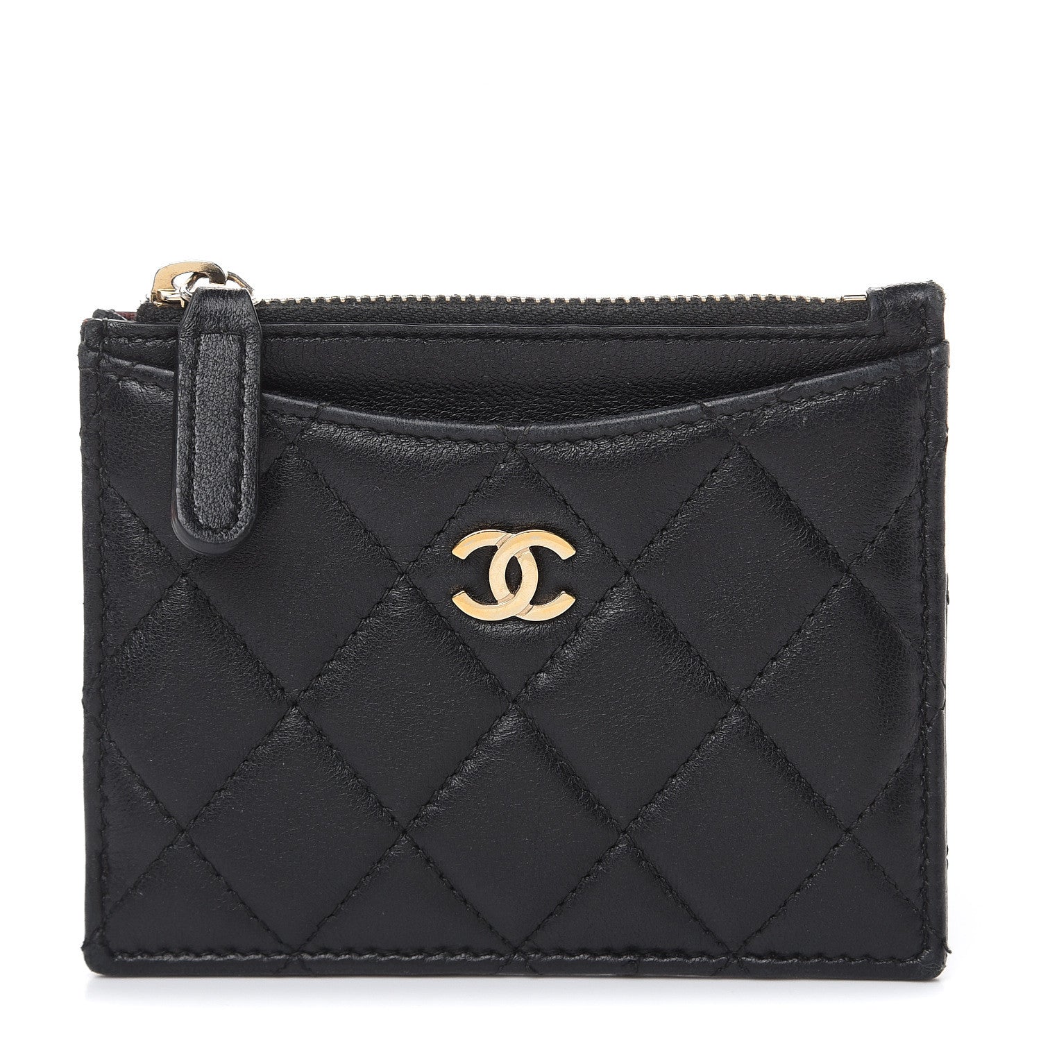 Chanel Lambskin Quilted Zip Card Holder Black 1 of 14