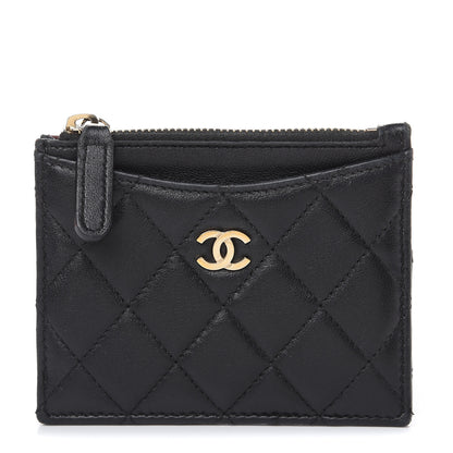 Chanel Lambskin Quilted Zip Card Holder Black 1 of 14