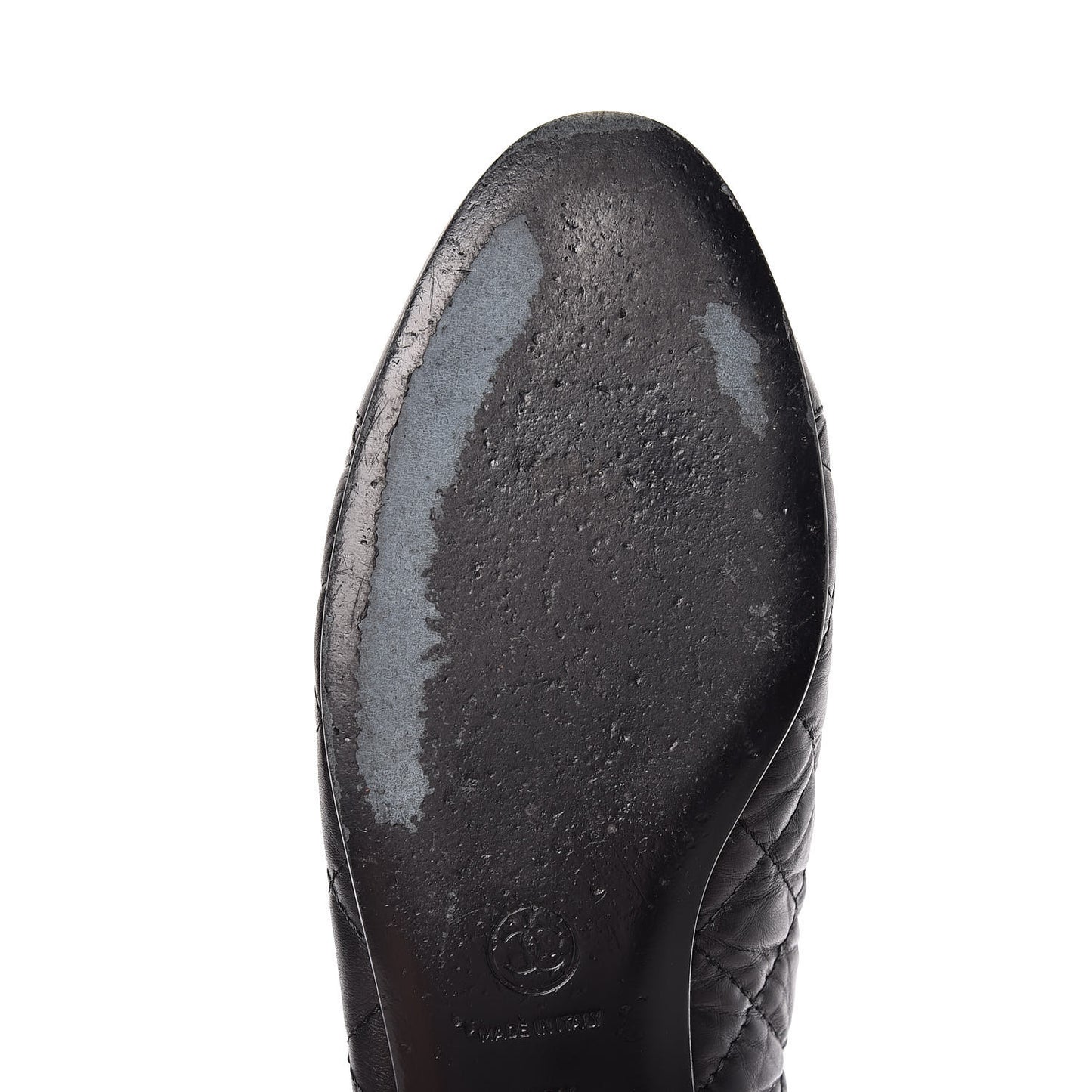 Aged Calfskin Quilted Cap Toe Ballerina Flats 39.5 Black
