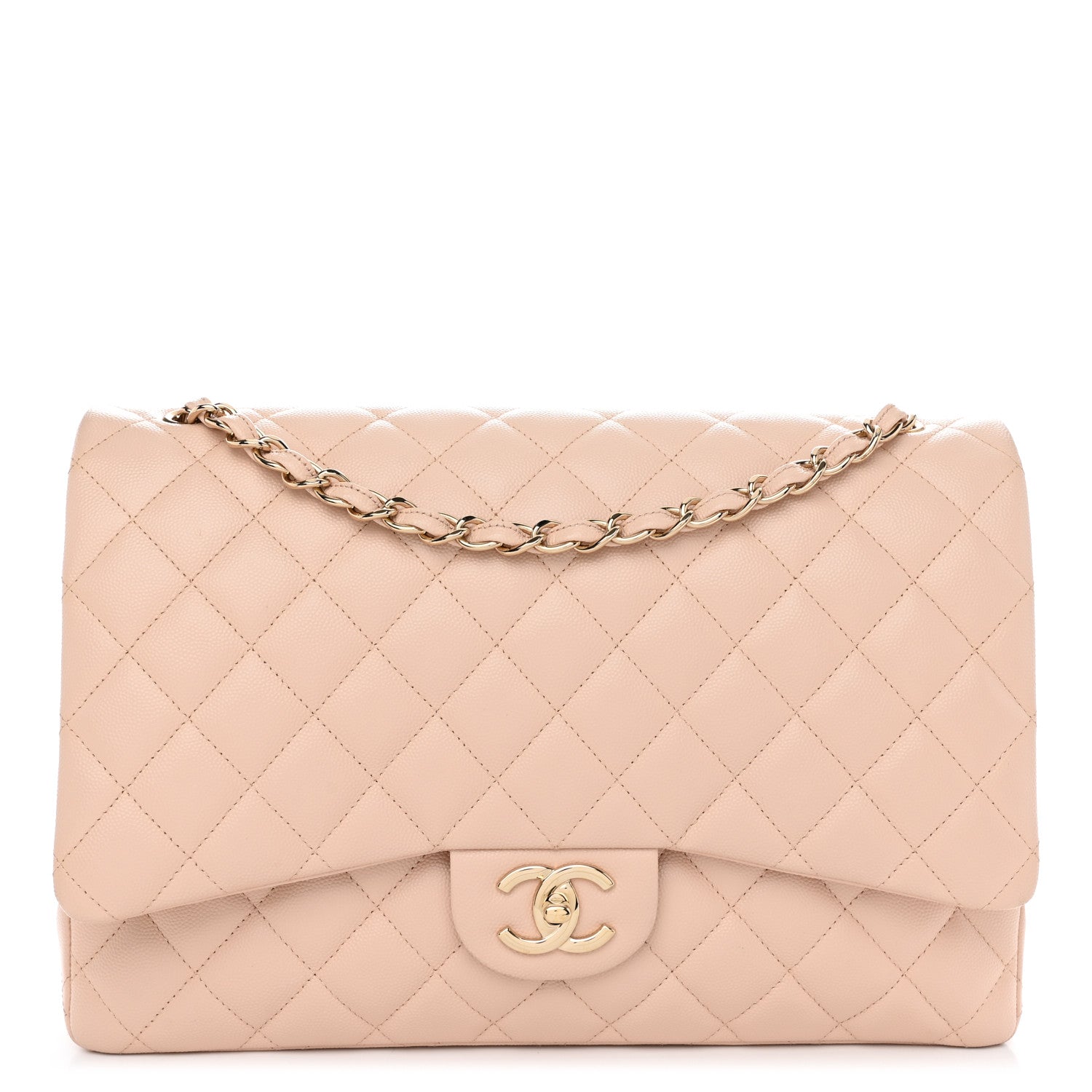Chanel Caviar Quilted Maxi Double Flap Light Beige 1 of 11