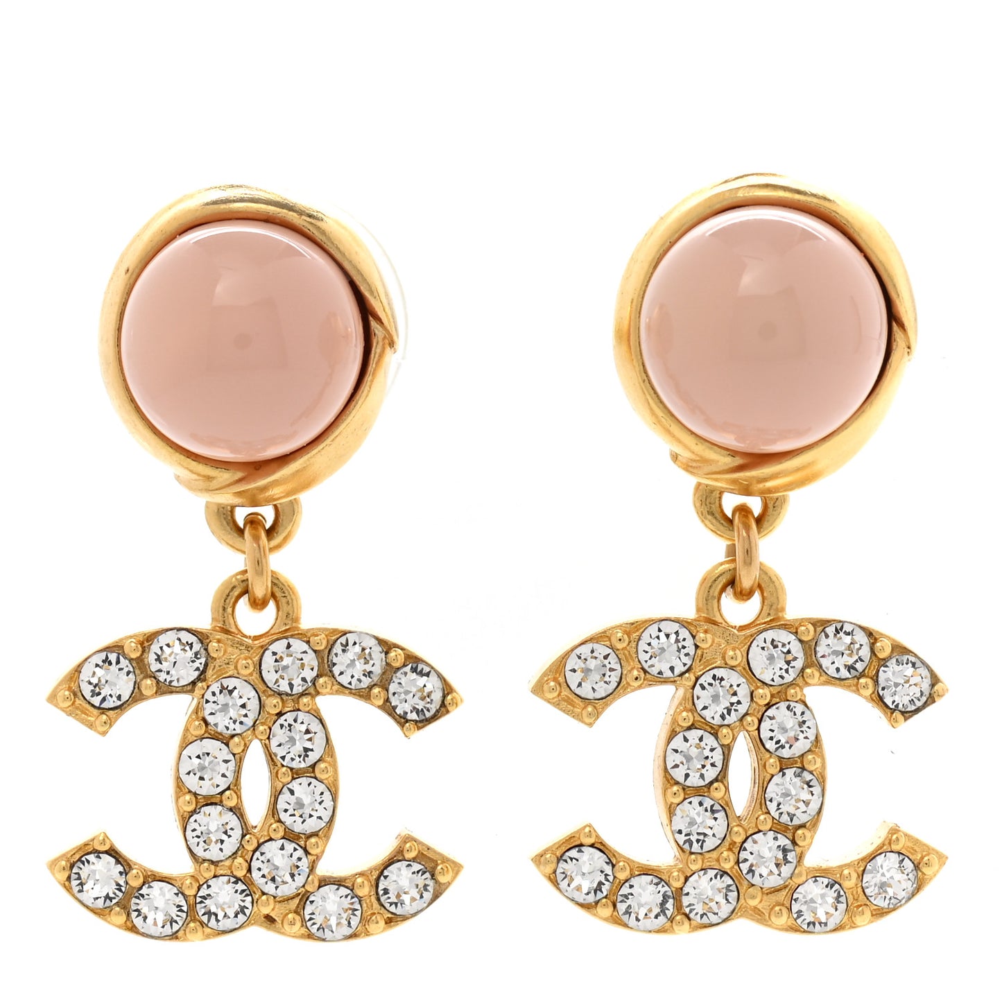 Crystal Pearl CC Drop Earrings Pink Gold