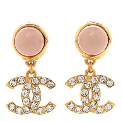 Chanel Crystal Pearl CC Drop Earrings Pink Gold 1 of 5