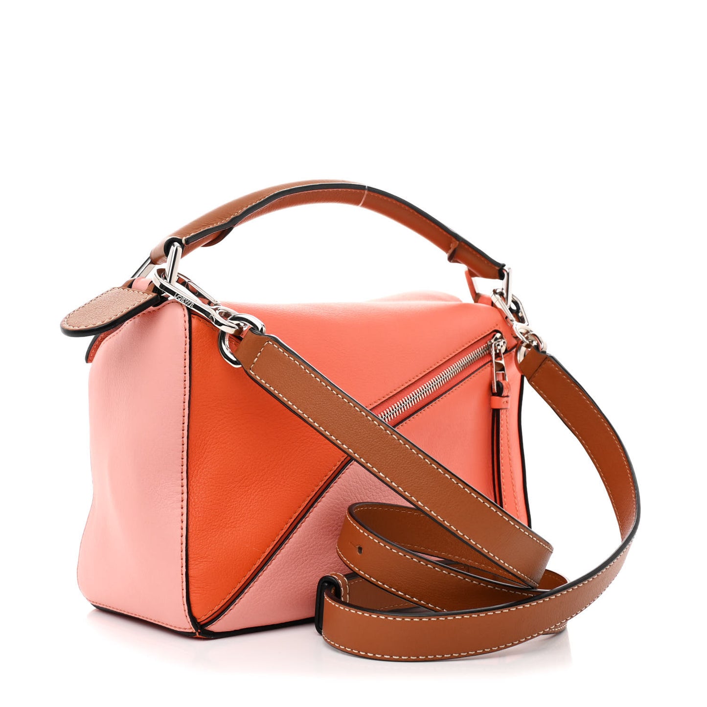 Calfskin Small Puzzle Bag Orange Tan Pink