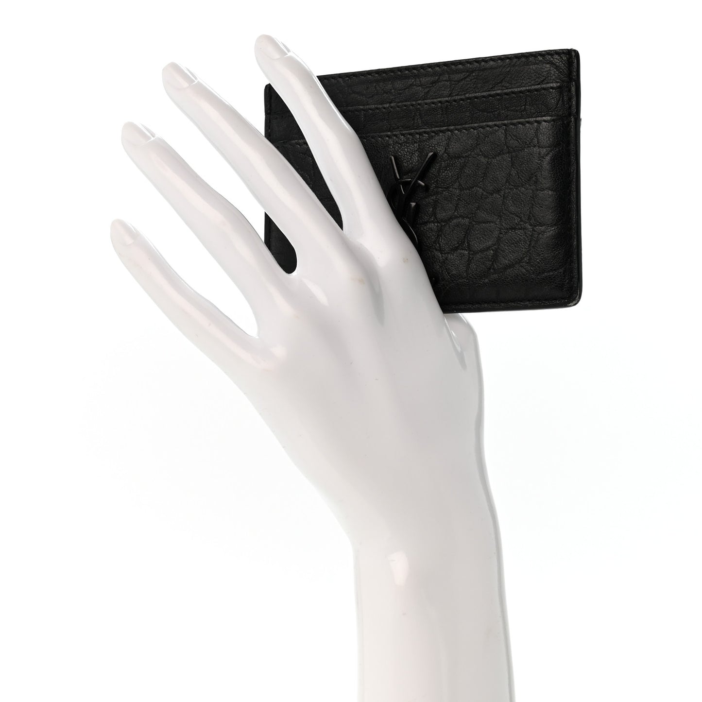Calfskin Crocodile Embossed Monogram Credit Card Case Black