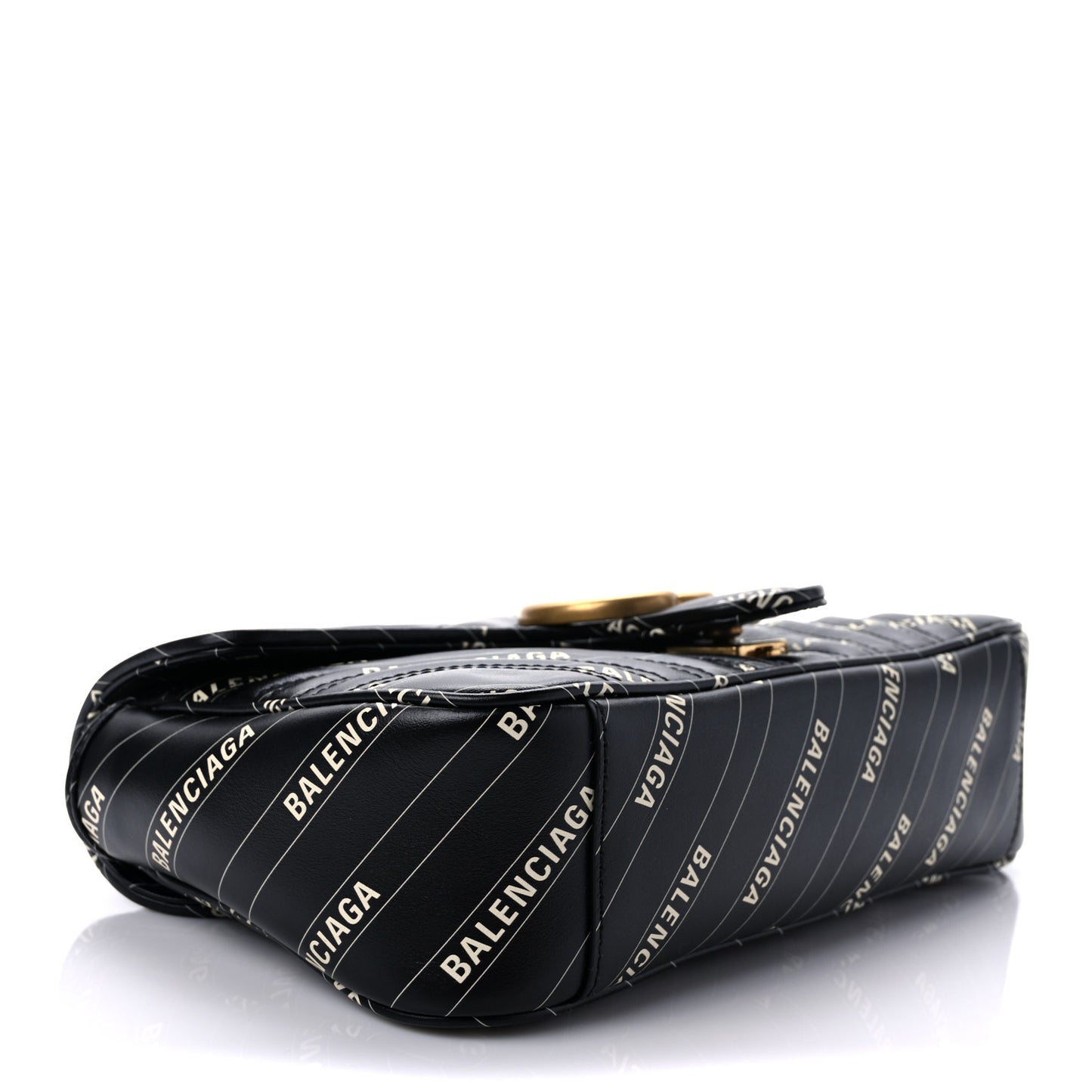 X BALENCIAGA Calfskin Matelasse Logo Print Small GG Marmont Shoulder Bag Black