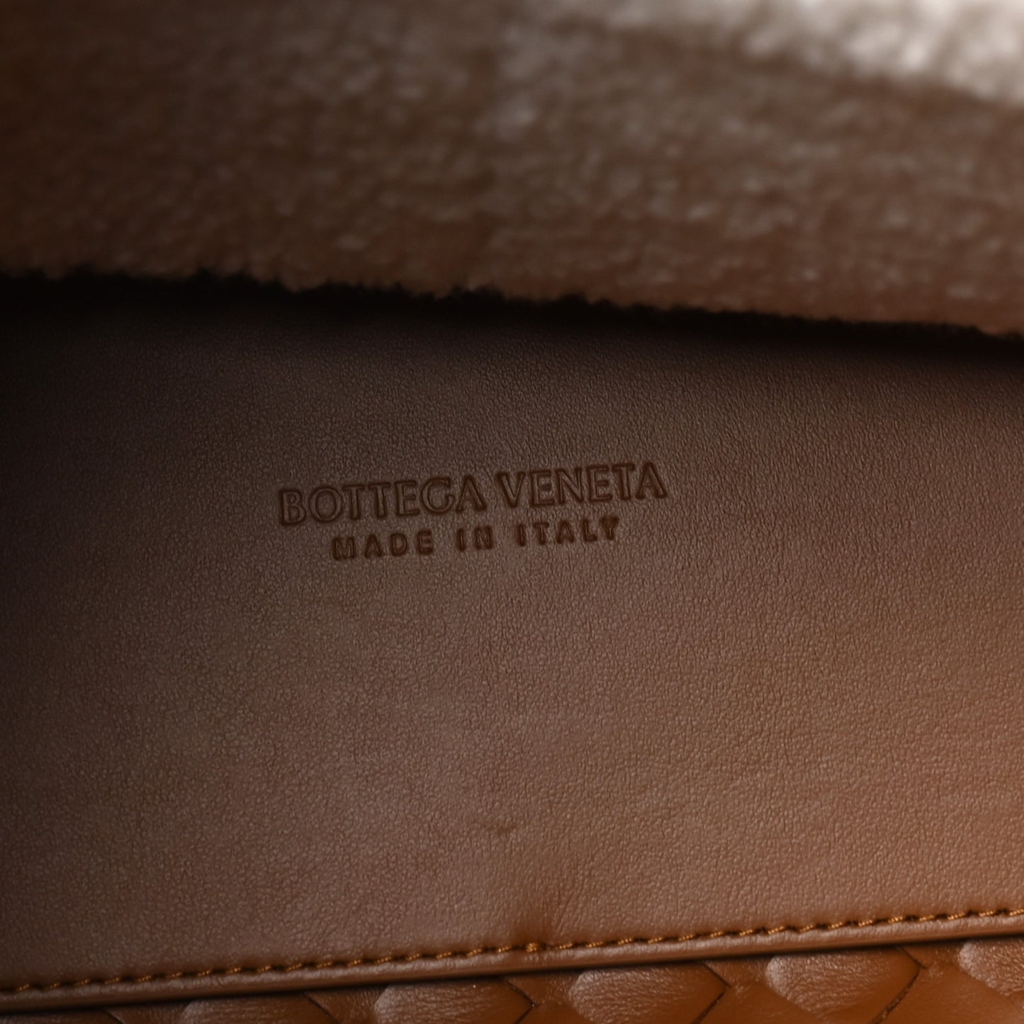 Suede Shearling Intrecciato Medium Andiamo Shoulder Bag Amber