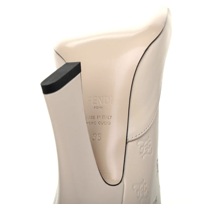 Fendi Vitello Karligraphy Embossed FFreedom High Heel Ankle Boots 36 White 6 of 10