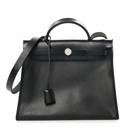 Hermes Toile H Berline Vache Hunter Herbag Zip PM 31 Black Ecru 1 of 13