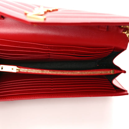 Saint Laurent Grain De Poudre Matelasse Chevron Monogram Chain Wallet Red 4 of 9